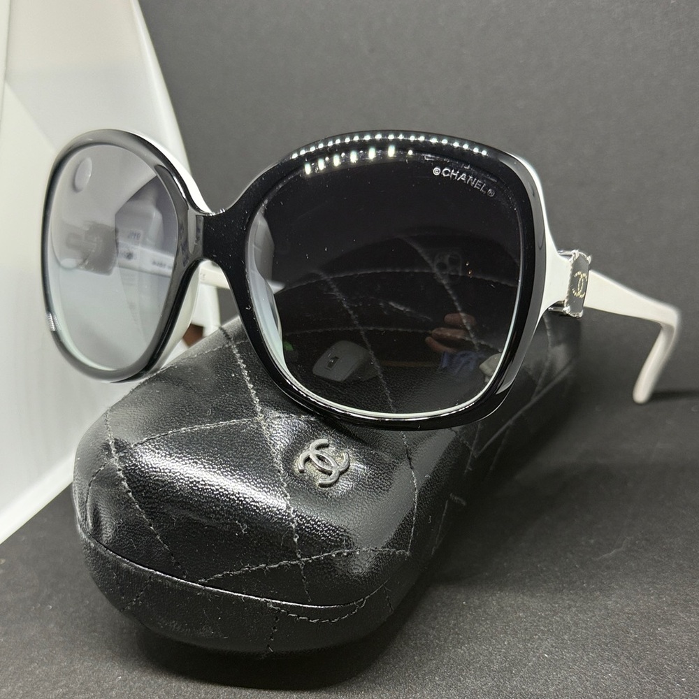 CHANEL Black and White Sunglasses